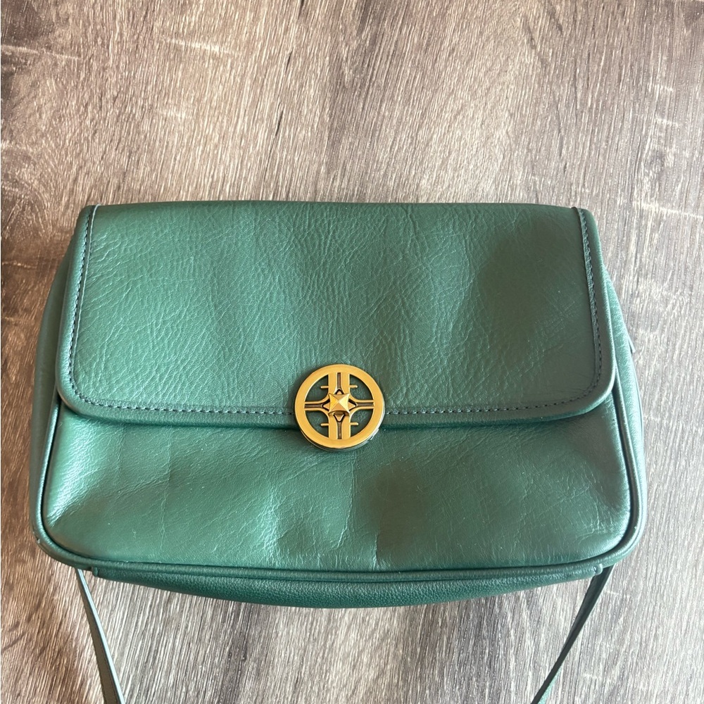 Fossil Green Crossbody Bag with Gold Accent